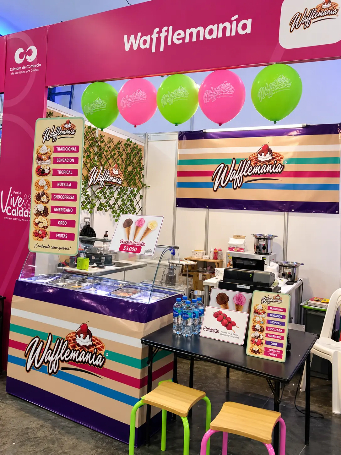 Puesto de Wafflemania en una feria
