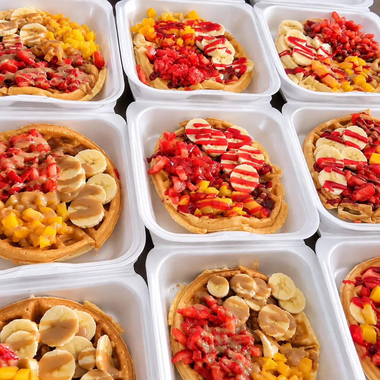 Waffles con frutas listos para servir